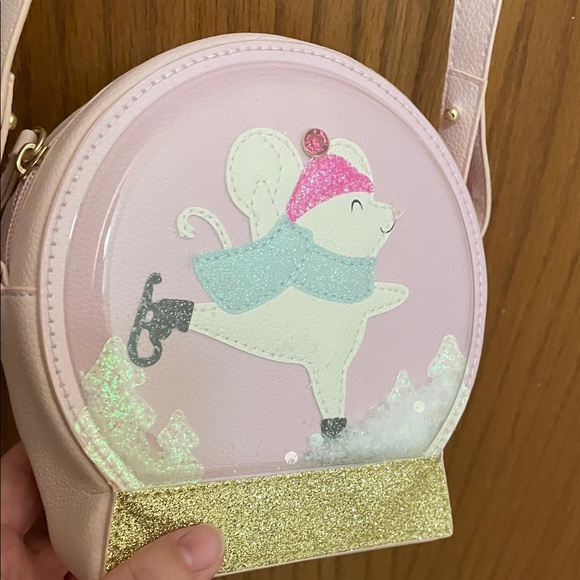 Bath & Body Works NWT Ice Skating Pink Mouse Snow Globe Bag with Gold Base - Picture 5 of 11